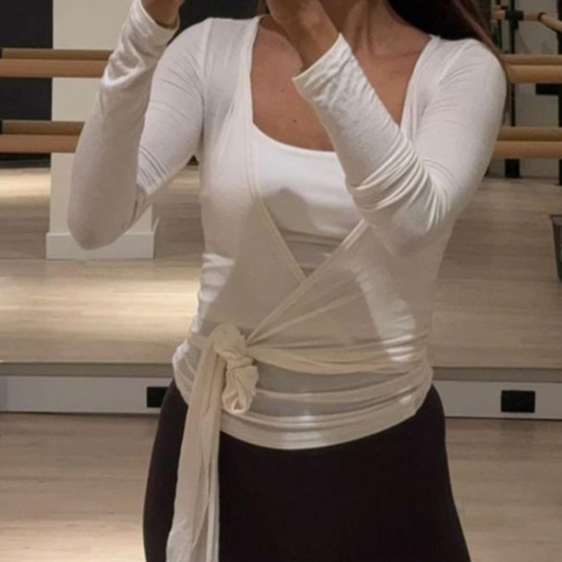 Pilates Yoga Wrap Top - Women Sexy Wrap Crop Tops Shirts
