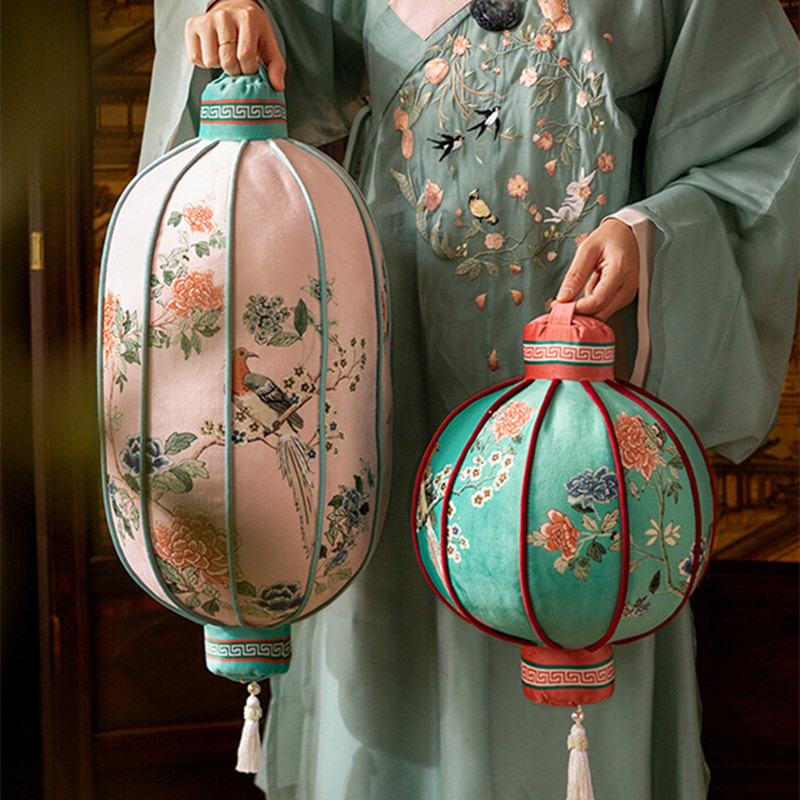 Bolster Cushion Round - Lantern Pillow New Chinese Floral Bird
