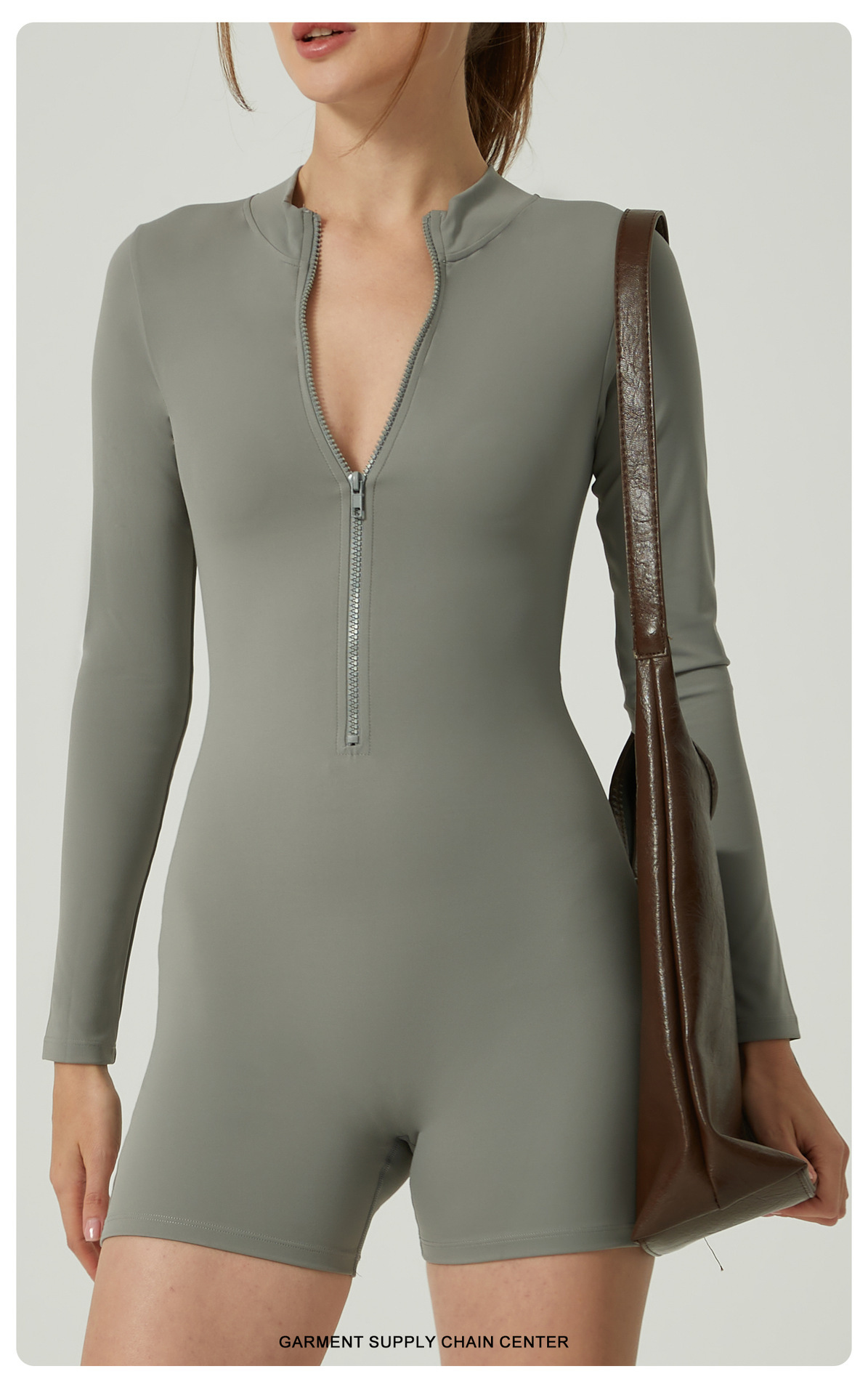 Pilates Yoga One - Long Sleeve Zipper Short Workout Jumpsuit