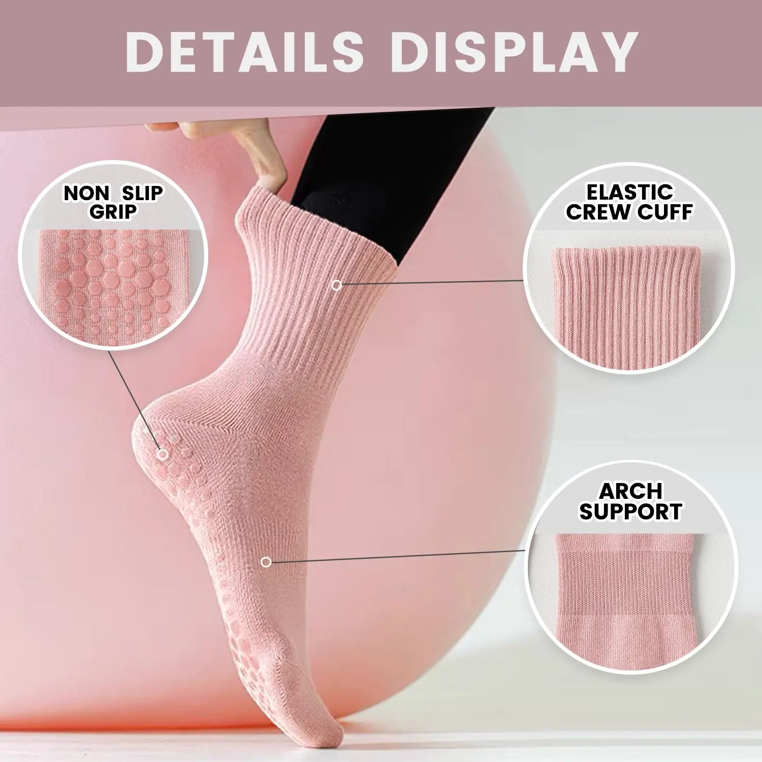 4 pairs of women's yoga socks, - Pilates & Yoga Unleashed International Academy 评论和价格