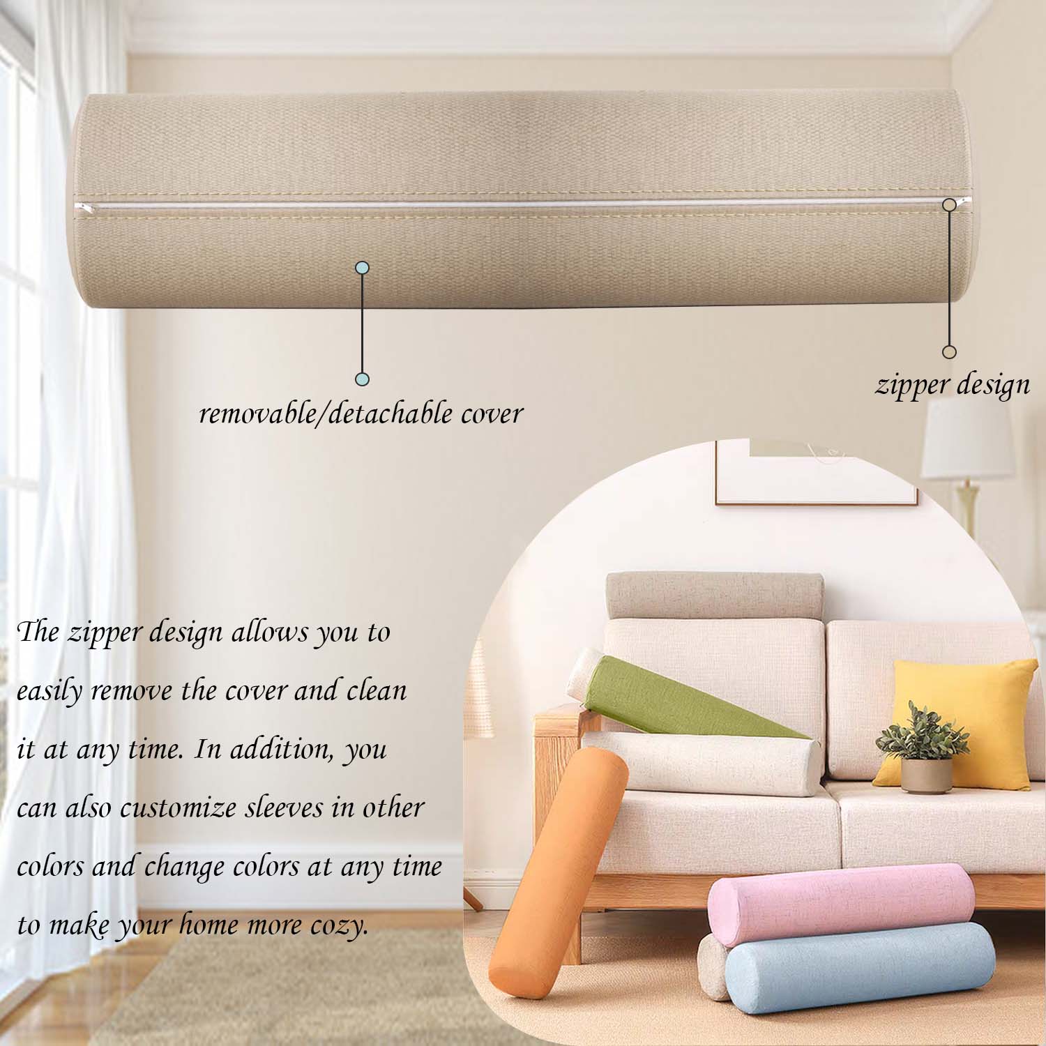 10cm Diameters Linen Cylinder  - Bolster Cushion Round 评论和价格